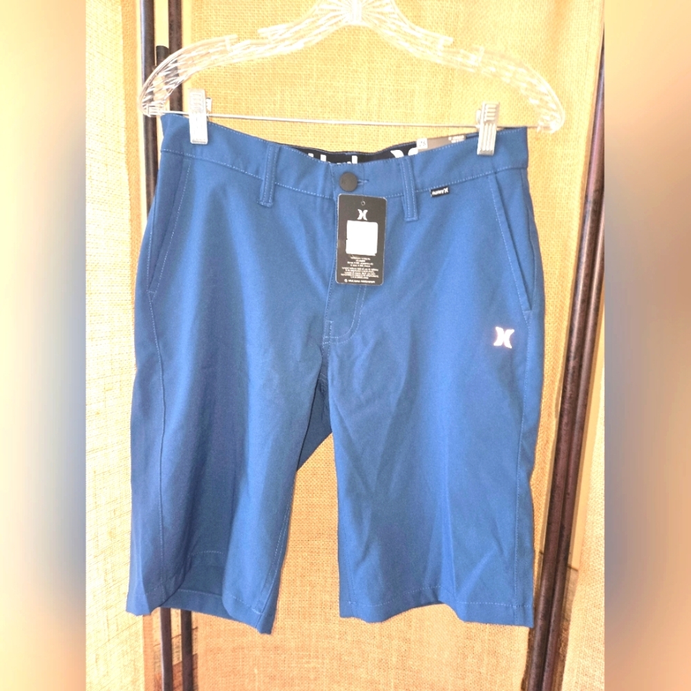 Men's Hurley Blue Hybrid Shorts Reflective Stretch Quick Dry Size 28